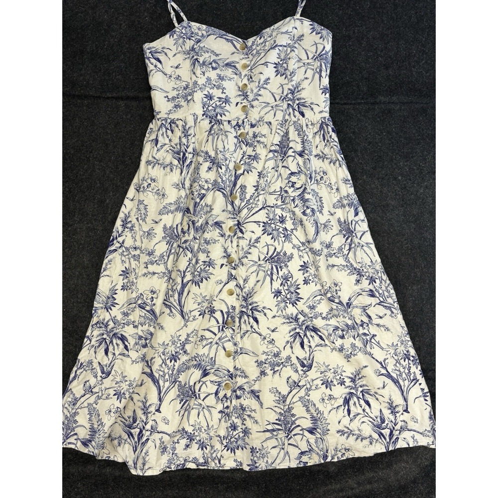 H&M White Midi Dress with Blue Floral Print